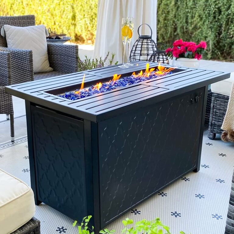 Rectangular Fire Table with Blue Lava Stones