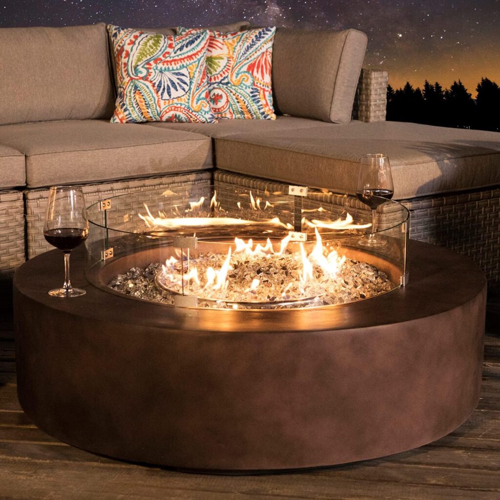 Dark Bronze 50,000 BTU Propane Fire Pit Table with tempered glass wind screen and water proof cover