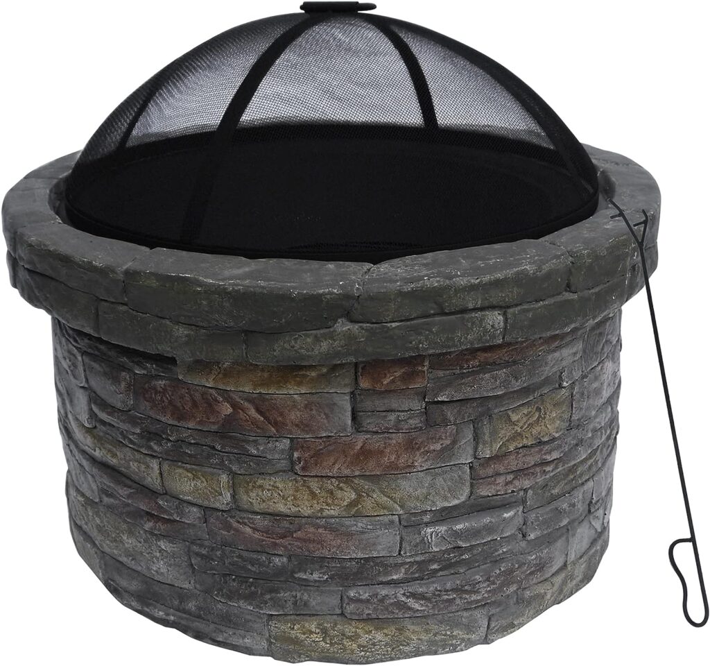 Stone Slate and Wood Outdoor Fire Pit